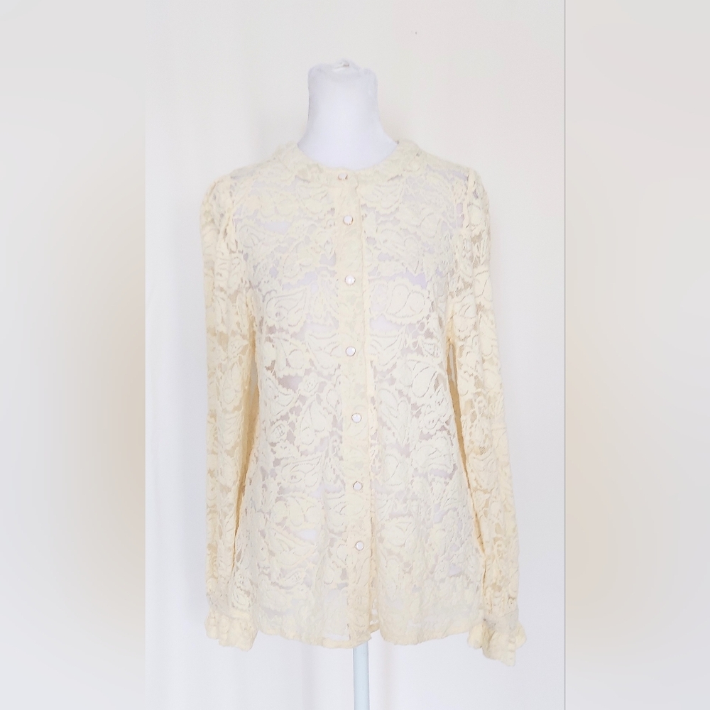Pretty Garden Lace Button Up Blouse Top Ivory Size Small NWT
